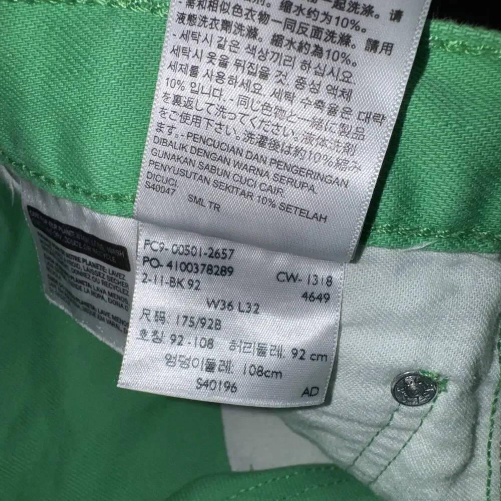 Levi’s 501 Jeans Men 36x32 34x30 Actual Lime Green Denim Straight Fit Button EUC